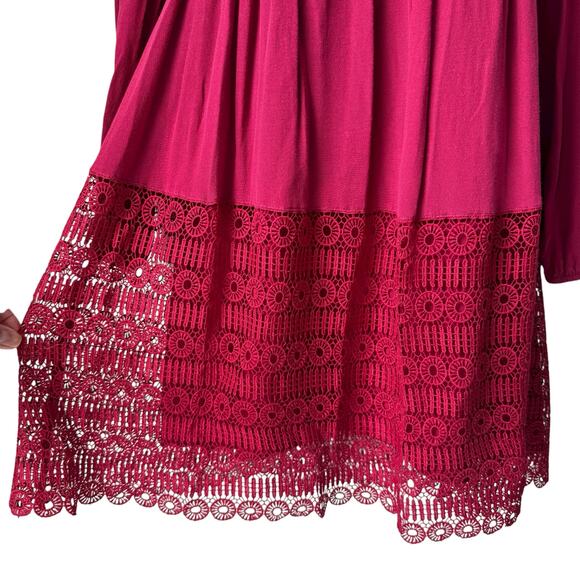 Anthropologie Whimsigoth Raspberry Red Crochet Lace Dress Sz 2 Lined Long Sleeve - Picture 5 of 16